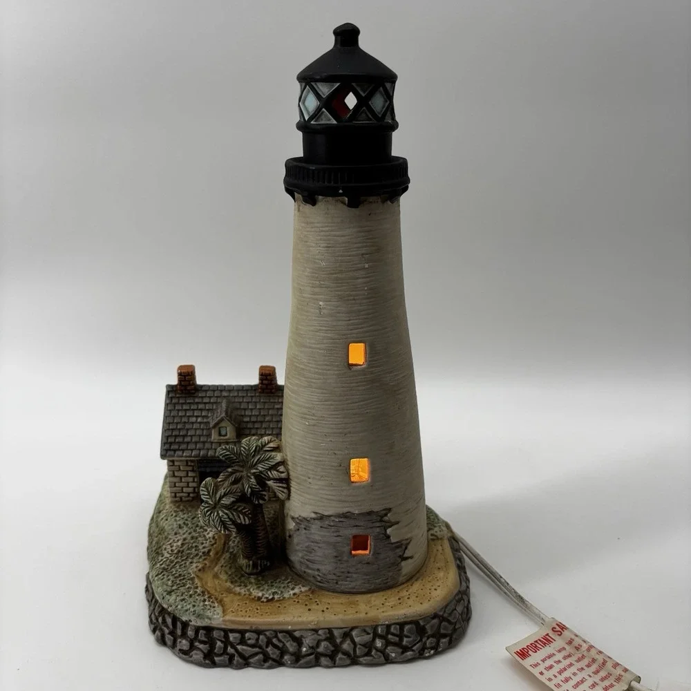 Geo. Z. Lefton Vintage Cape Florida 1825 Lighted Lighthouse Ceramic Hand Painted